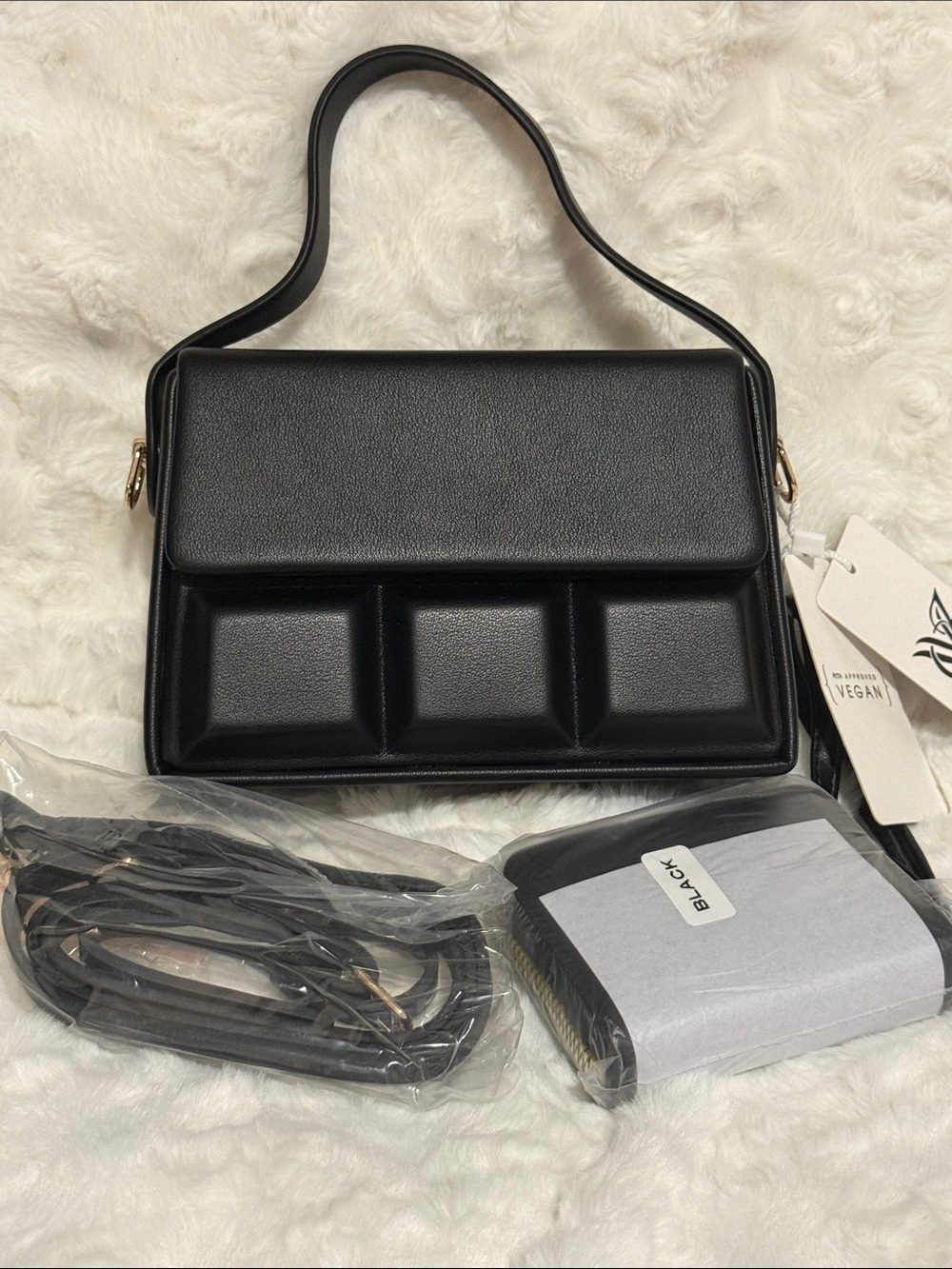 Black Structured Shoulder Bag - Sleek Minimalist Tablet-Style Handbag